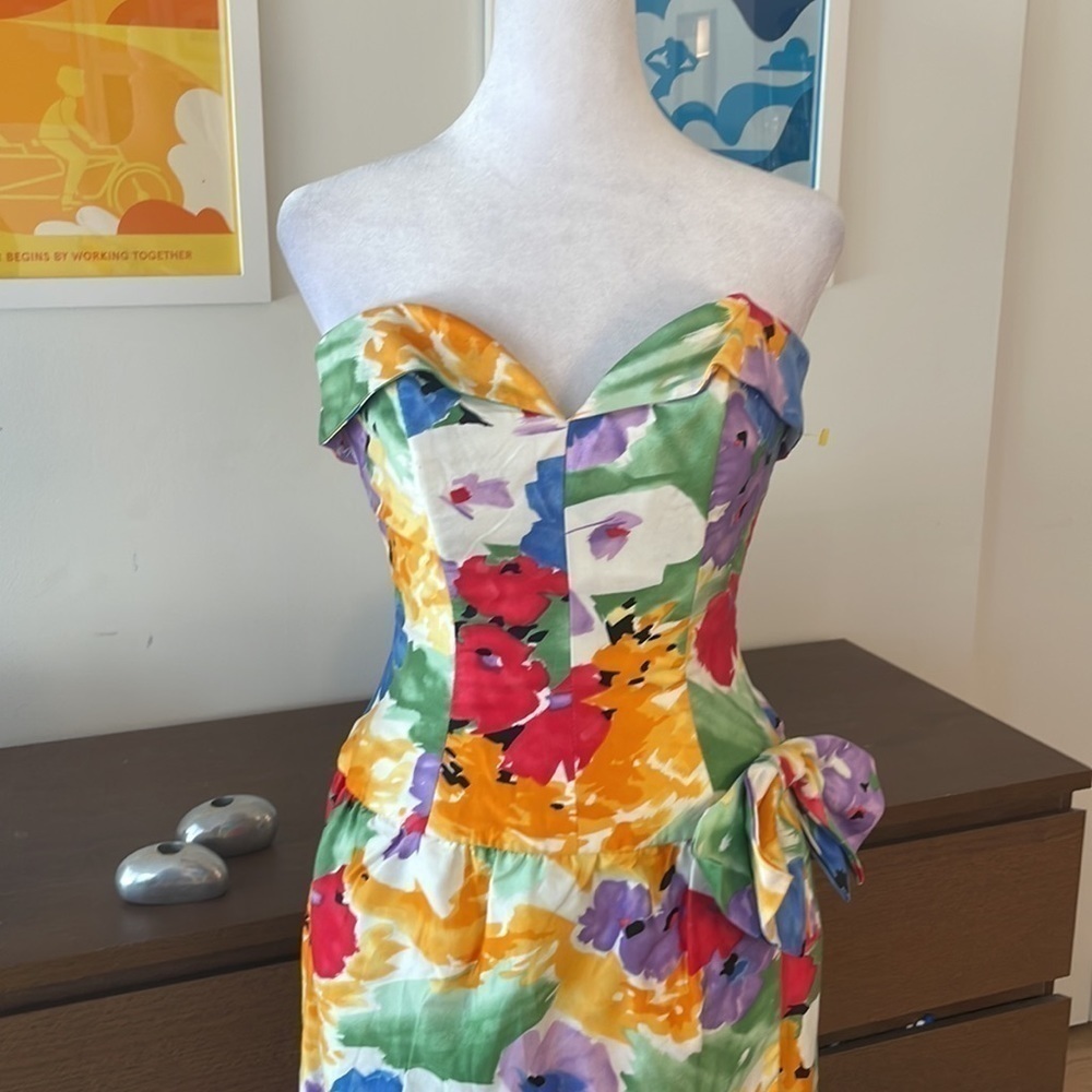 AJ BARI Vintage Corset Floral Dress Strapless Bustier Dress Colorful Summer Even - Picture 3 of 7